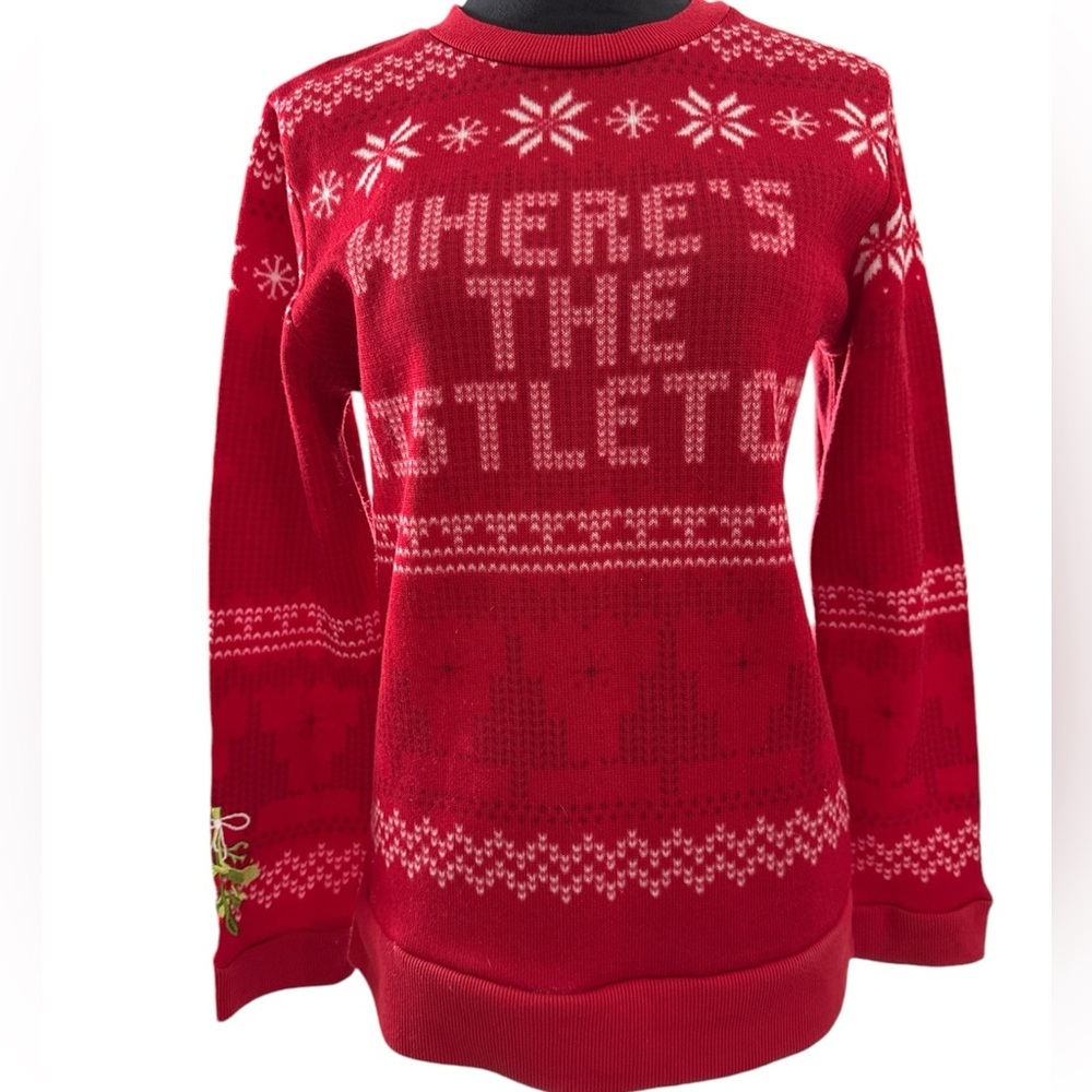 Mad Engine “Where’s The Mistletoe” Red Holiday Pullover Sweater size Large
